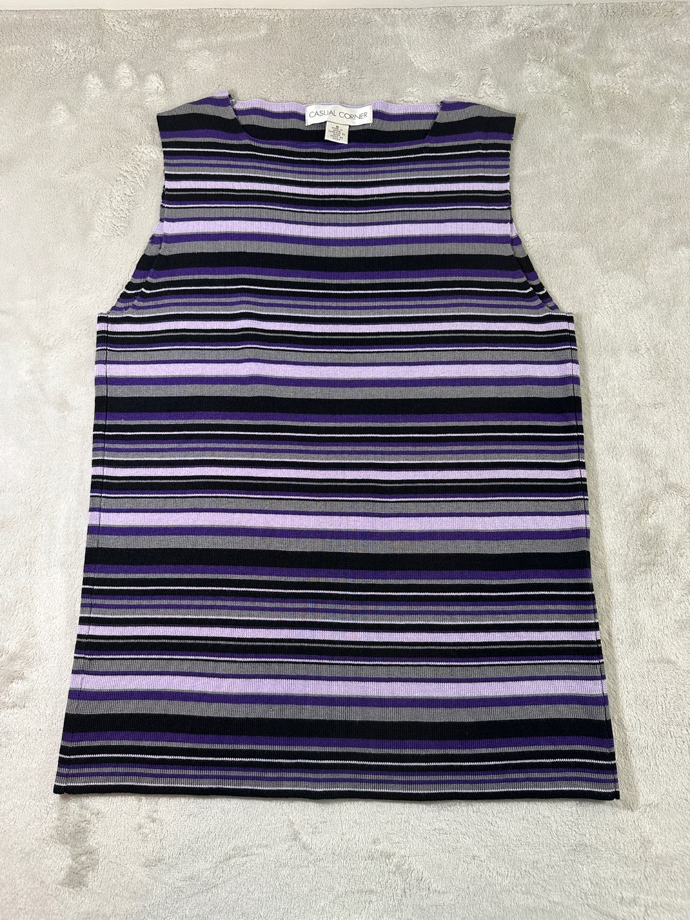 Casual Corner Purple, Black & Gray Striped Silk Blend